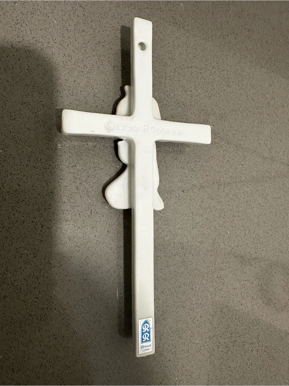 Vintage White Cross Wall Decor with Pink Praying Child Accent 1996